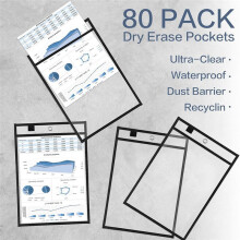 Pack of 80 Dry Erase Pockets, Reusable Work Ticket Holder for Teachers Classroom Office Organization