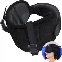 Reisekissen mit Schlafmaske – Baumwolle 360 Nackenstütze, Anti-Kopf-Nicken, Schwarz