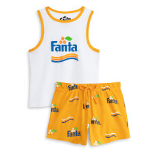 (Medium) Coca Cola Vest and Shorts Pyjama Set (Womens Orange)