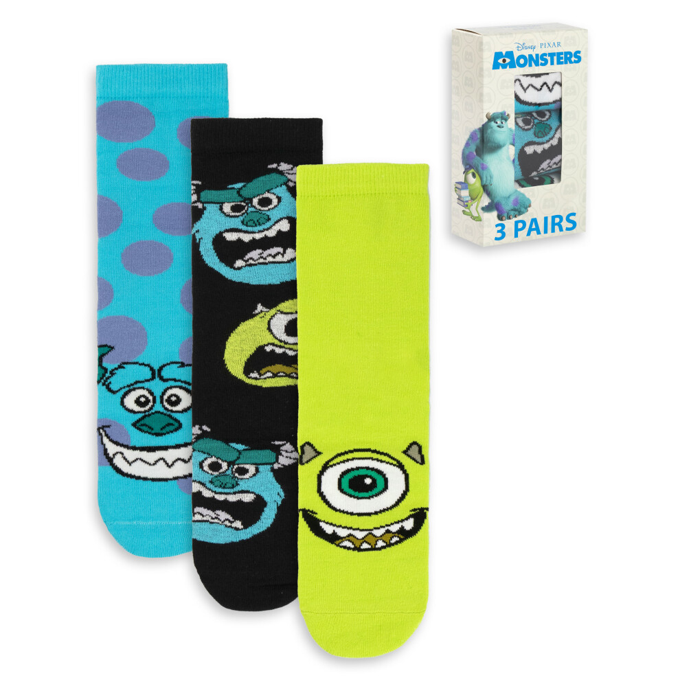 Disney (4-8 Uk) Monsters Inc Calf Socks Set Of 3 (Mens Multicoloured)
