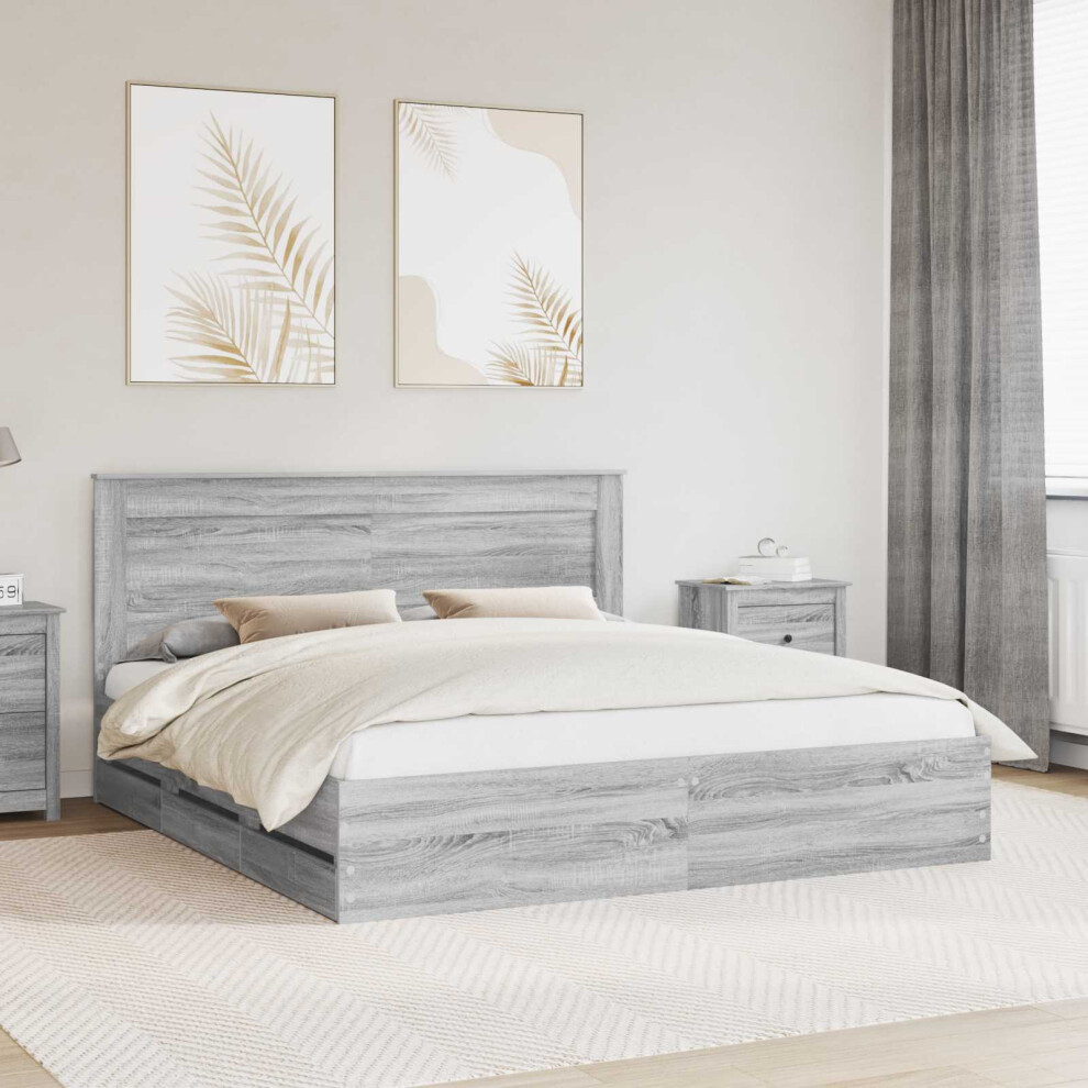 Vidaxl Bed Frame With Drawer Grey Sonoma 200 X 200 Cm Engineer Wood