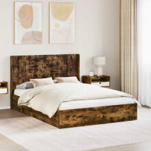 vidaXL Bed Frame with Storage and Headboard Smoked Oak 135 x 190 cm