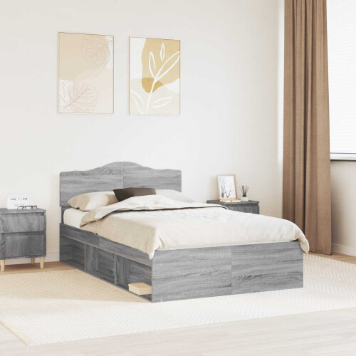 VidaXL vidaXL Bed Frame Grey Sonoma 135 x 190 cm Solid Pine Wood