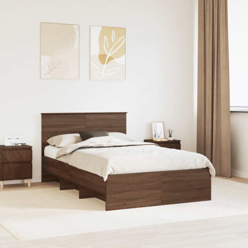 VidaXL vidaXL Bed Frame with Headboard Brown Oak 120 x 123 cm Engineered Wood