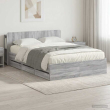 vidaXL Bed Frame with Storage Grey Sonoma 140 x 200 cm Engineered Wood