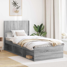 vidaXL Bed Frame with Storage and Headboard Grey Sonoma 75 x 190 cm