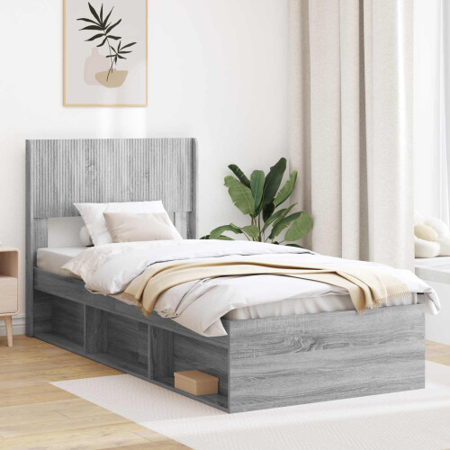 VidaXL vidaXL Bed Frame with Storage and Headboard Grey Sonoma 75 x 190 cm