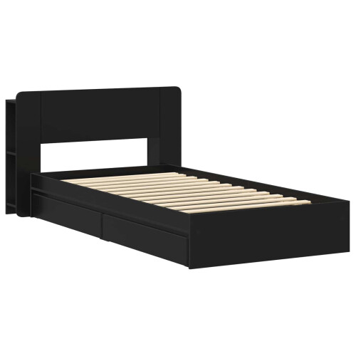 VidaXL vidaXL Bed Frame with Storage Black 90 x 190 cm Engineered Wood 2