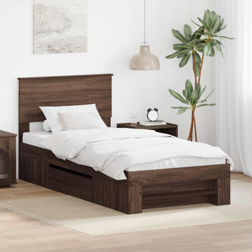 VidaXL vidaXL Bed Frame with Headboard Brown Oak 80 x 200 cm Engineered Wood