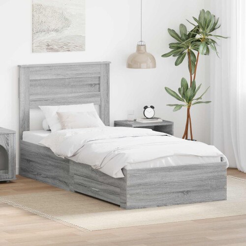 VidaXL vidaXL Bed Frame Grey Sonoma and Silver 75 x 190 cm Engineered Wood