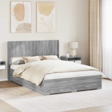 vidaXL Bed Frame with Storage and Headboard Grey Sonoma 140 x 190 cm