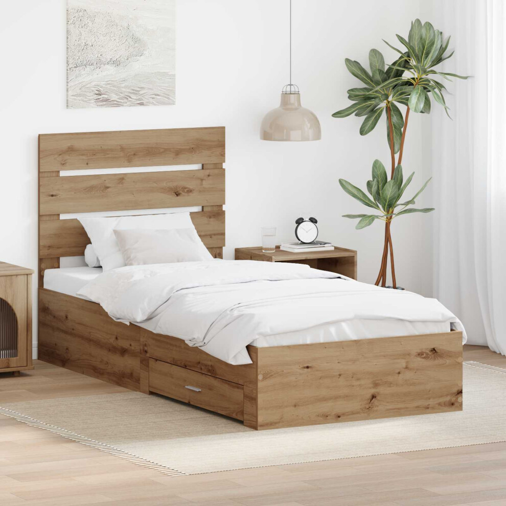 Vidaxl Bed Frame With Drawer Artisan Oak 90 X 200 Cm Engineered Wood