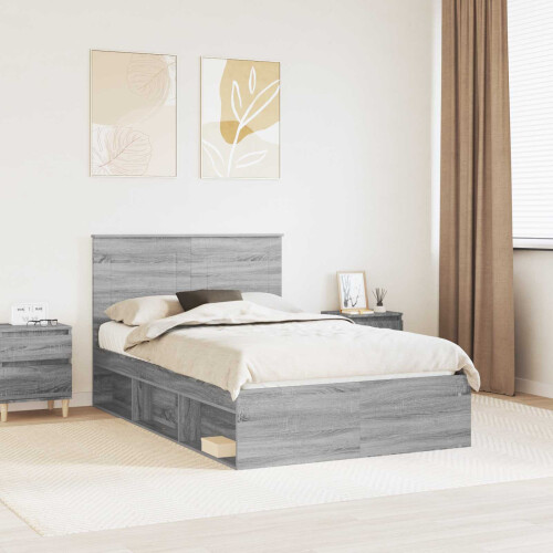 VidaXL vidaXL Bed Frame with Drawer Grey Sonoma 120 x 190 cm Solid Pine Wood