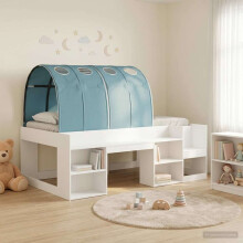 vidaXL Bed Frame with Tunnel with Shelf 3 pcs White and Light Blue