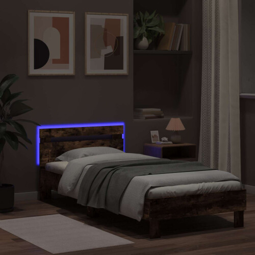 VidaXL vidaXL Bed Frame with LED Smoked Oak 80 x 200 cm Engineered Wood 2