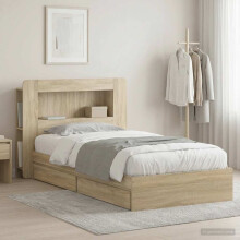vidaXL Bed Frame with Storage Sonoma Oak 90 x 190 cm Engineered Wood