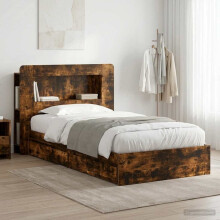 vidaXL Bed Frame with Storage Smoked Oak 90 x 190 cm Engineered Wood