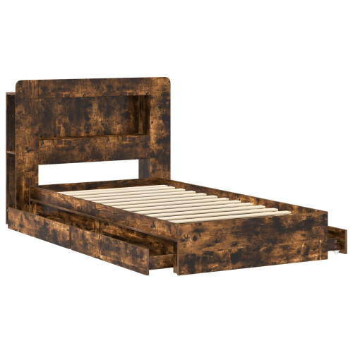VidaXL vidaXL Bed Frame with Storage Smoked Oak 90 x 190 cm Engineered Wood 2
