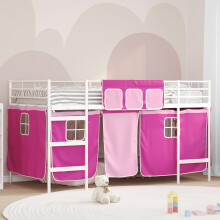 vidaXL Kids'Loft Bed Frame with Curtains White and Pink 90 x 200 cm