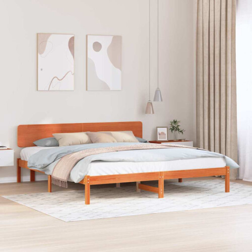 VidaXL vidaXL Bed Frame with Headboard Wax Brown 180 x 200 cm Solid Pine Wood