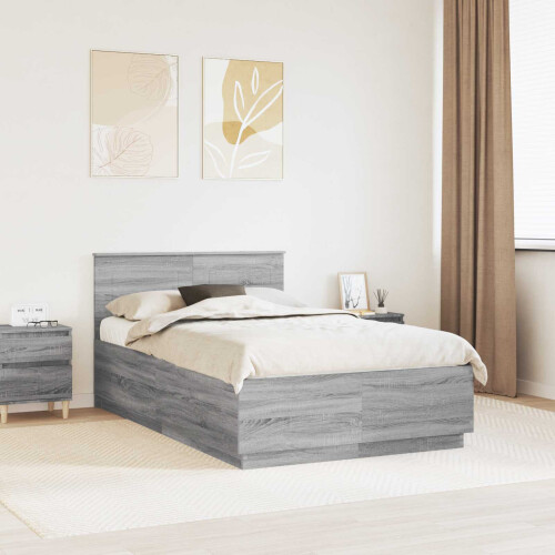 VidaXL vidaXL Bed Frame Grey Sonoma 120 x 190 cm Engineered Wood
