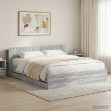 vidaXL Bed Frame with Storage Grey Sonoma 180 x 200 cm Engineered Wood