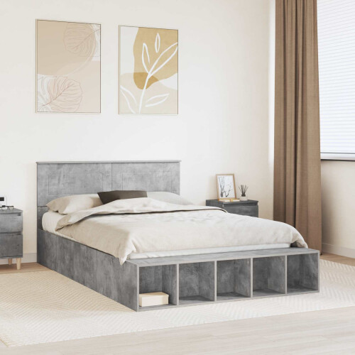 VidaXL vidaXL Bed Frame with Shelf Concrete Grey 160 x 200 cm Engineered Wood