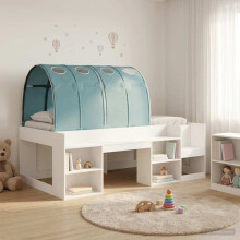 vidaXL Bed Frame with Tunnel with Shelf 3 pcs White and Light Blue