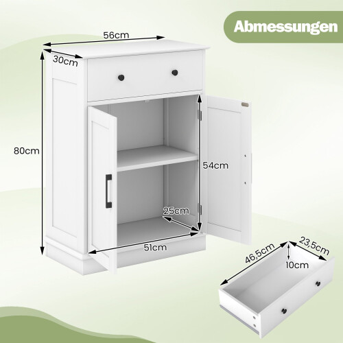 Bathroom Cabinet with Drawer, Adjustable Shelf, 56x30x80 cm, White 2
