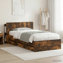 vidaXL Bed Frame with Storage Smoked Oak 90 x 190 cm Engineered Wood