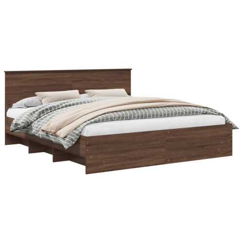 VidaXL vidaXL Bed Frame with Headboard Brown Oak 200 x 200 cm Engineered Wood 1