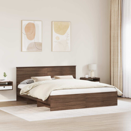 VidaXL vidaXL Bed Frame with Headboard Brown Oak 200 x 200 cm Engineered Wood 2