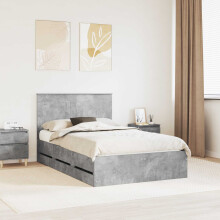 vidaXL Bed Frame with Drawer Concrete Grey 135 x 190 cm Engineer Wood