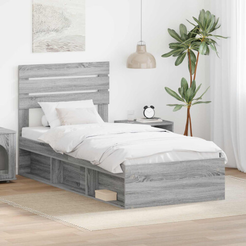 VidaXL vidaXL Bed Frame Grey Sonoma 90 x 190 cm Solid Pine Wood