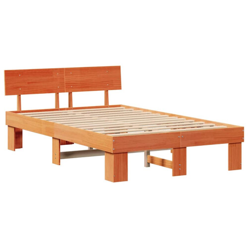 VidaXL vidaXL Bed Frame with Headboard Wax Brown 140 x 190 cm Solid Pine Wood 1