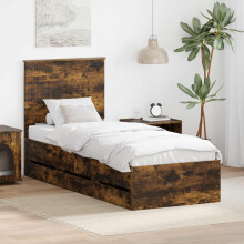 vidaXL Bed Frame with Drawer Smoked Oak 75 x 190 cm Engineer Wood