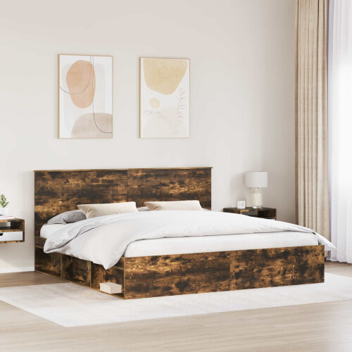 VidaXL vidaXL Bed Frame Smoked Oak 200 x 200 cm Solid Pine Wood 2
