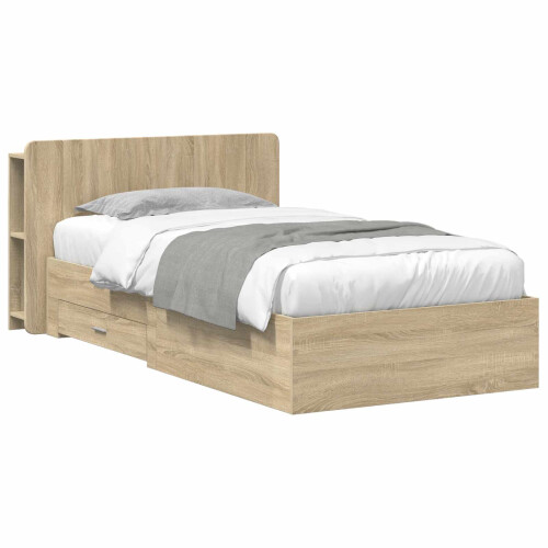 VidaXL vidaXL Bed Frame with Storage Sonoma Oak 75 x 190 cm Engineered Wood