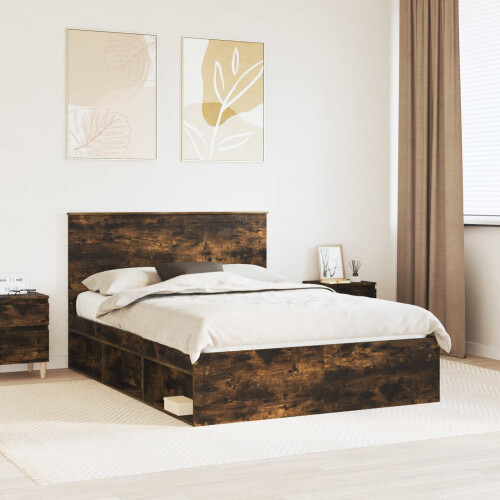 VidaXL vidaXL Bed Frame Smoked Oak 140 x 190 cm Solid Pine Wood