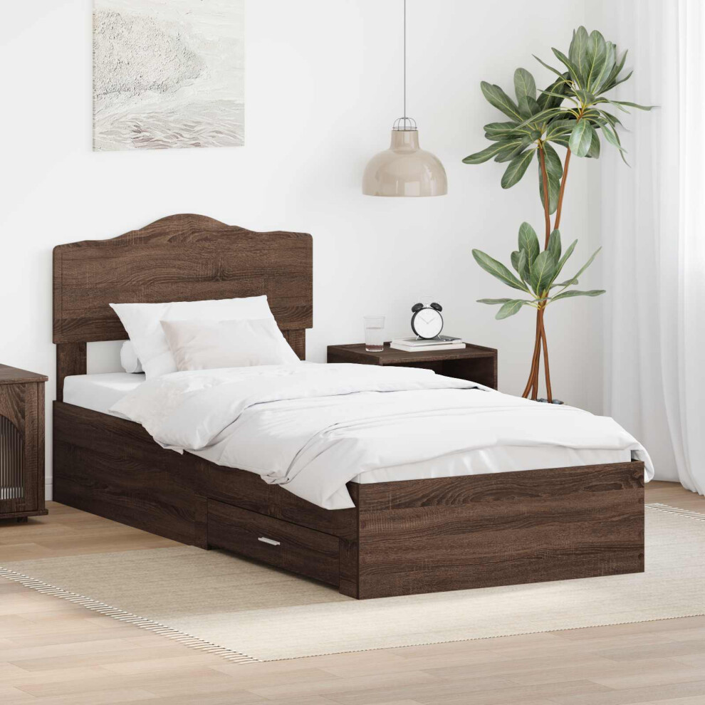 Vidaxl Bed Frame With Headboard Brown Oak 70 X 190 Cm Engineered Wood