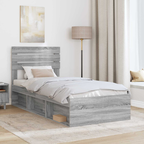 VidaXL vidaXL Bed Frame Grey Sonoma 90 x 190 cm Solid Pine Wood 2