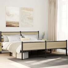 vidaXL Metal Bed Frame without Mattress Sonoma Oak 193x203 cm