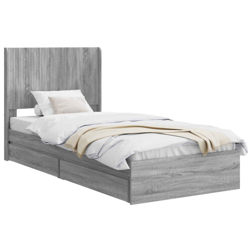VidaXL vidaXL Bed Frame with Storage and Headboard Grey Sonoma 90 x 200 cm 2