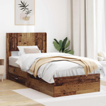 vidaXL Bed Frame with Storage and Headboard Old Wood 90 x 190 cm