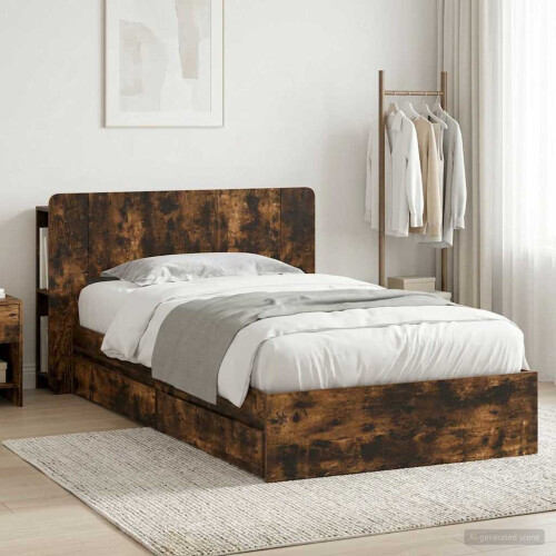 VidaXL vidaXL Bed Frame with Storage Smoked Oak 90 x 200 cm Engineered Wood