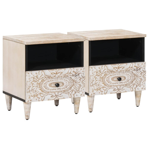 VidaXL vidaXL Bed cabinet 2 pcs White 40 x 33 x 46 cm Solid Mango Wood