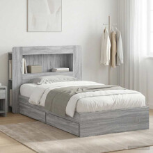 vidaXL Bed Frame with Storage Grey Sonoma 90 x 190 cm Engineered Wood