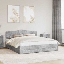 vidaXL Bettrahmen mit Schubladen Beton Grau 200 x 200 cm Holzwerkstoff