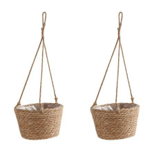 2X Tuin Hangende Plantenbak Macrame Plantenopbergmand Jute Touw Geweven Binnen Buiten Bloempothouder Primaire Kleur L