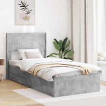 vidaXL Bed Frame with Storage and Headboard Concrete Grey 75 x 190 cm